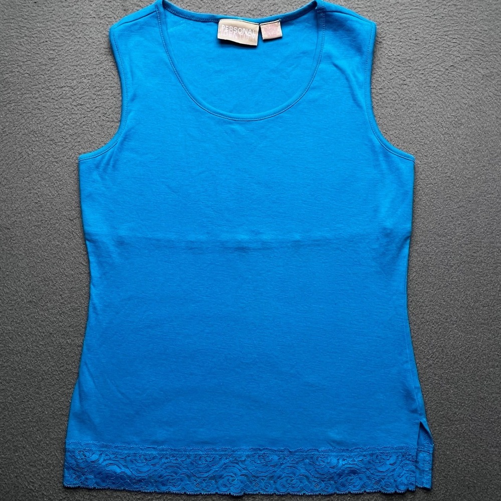 Personal Identity Women Tank Top‎ Blue 100% Cotton XL Lace Trim Casual Shell